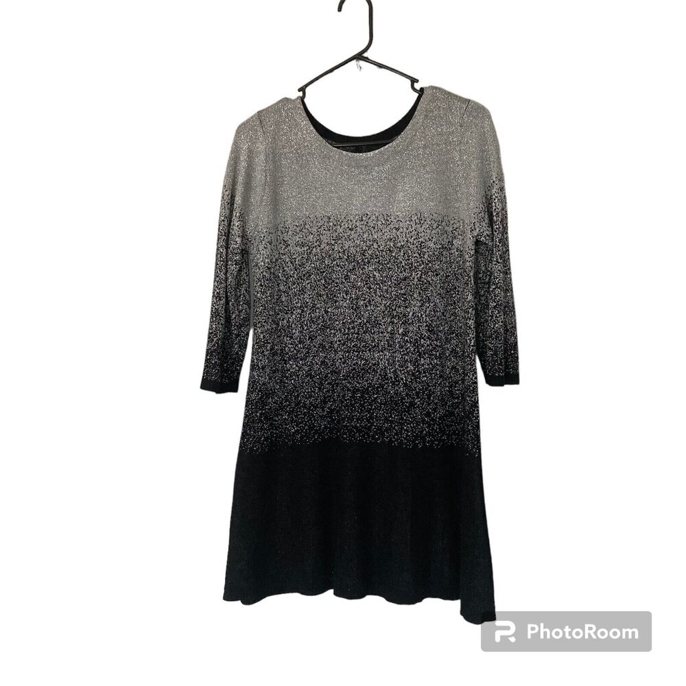 New Directions Womens Sweater Dress M Short Black Silver Metallic Classic